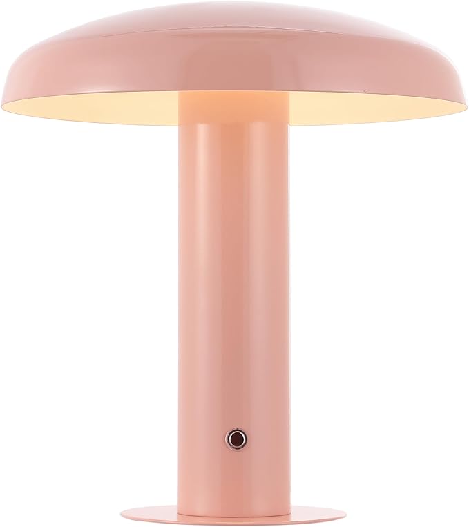 JONATHAN Y JYL7114E Suillius 11" Contemporary Bohemian Rechargeable/Cordless Iron Dimmable Integrated LED Mushroom Table Lamp, Pink, for Bar Console, Vanity - Bloomnest