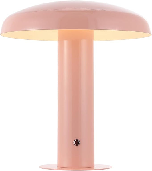 JONATHAN Y JYL7114E Suillius 11" Contemporary Bohemian Rechargeable/Cordless Iron Dimmable Integrated LED Mushroom Table Lamp, Pink, for Bar Console, Vanity - Bloomnest