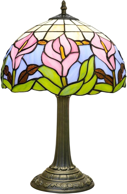 Tiffany Lamp 12 Inch Blue Pink Calla Lily Victorian Stained Glass Table Lamp Antique Bedside Reading Lamp For Bedroom Nightstand Office Light Dorm Room Decor Tiffany Style Retro Home Decoration Gifts - Bloomnest
