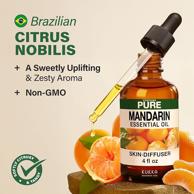 KUKKA Mandarin Essential Oils - 4 Fl Oz - for Hair, Skin, Diffuser, Aromatherapy & DIY Soap Making Scent - Bloomnest
