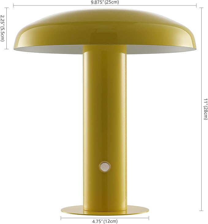 JONATHAN Y JYL7114C Suillius 11" Contemporary Bohemian Rechargeable/Cordless Portable Iron Integrated LED Mushroom Table Lamp Modern, Coastal Bedside Desk Nightstand Lamp, Yellow - Bloomnest