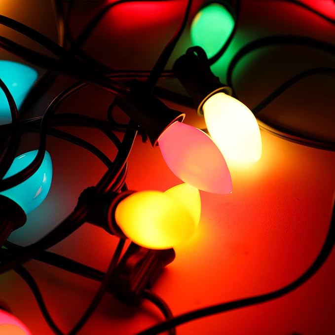 25 Pack C7 Multicolor Christmas Lights Replacement Bulbs, 5W Incandescent Bulb, Warm White 2200K, E12 Base, Waterproof C7 Night Light Bulbs for Christmas String Lights Outdoor Indoor Home Party Decor - Bloomnest