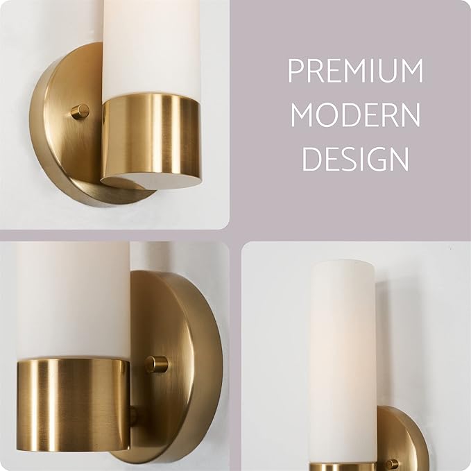 Kira Home Sol 10" Modern Wall Sconce with Frosted Glass Shade, for Bathroom/Vanity, Cool Brass Finish, 2-Pack - Bloomnest