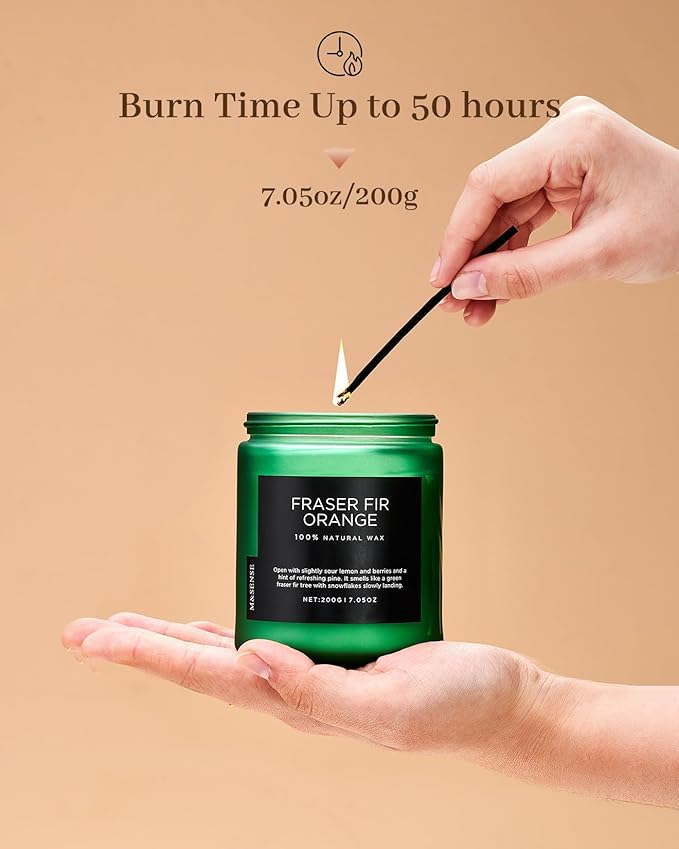 M&SENSE Fir & Orange Scented Natural Soy Wax Non Toxic Candle for Home, Cotton Wick Christmas Tree Scented 7.05oz Up to 50 Hours Holiday Aromatherapy Candle for Relaxation - Bloomnest
