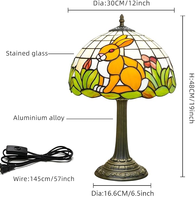 Uniquel Cute Brown Rabbit Tiffany Lamp Retro Style Stained Glass Table Lamp Vintage Aesthetic Bedside Lamps For Bedroom Nightstand Night Stand Lighting Reading Unusual Kids Decor Desk Lamp 12 Inch - Bloomnest