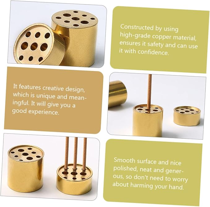 VOSAREA 4pcs Incense Stick Cone Incense Burner Waterfall Burner Base Multi-Hole Holders Brass Tower Golden Copper Conical