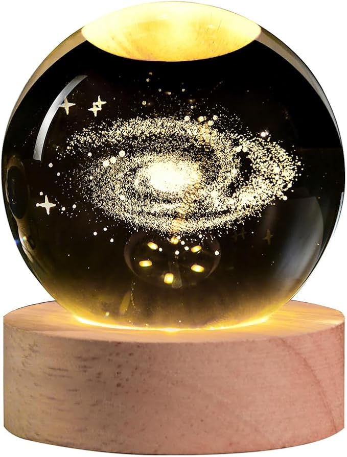 3D Galaxy Crystal Ball with LED Stand, 60mm Glass Sphere Decorative Balls, Milky Way Space Globe Lamp Night Light Gifts for Women Kids - Bloomnest