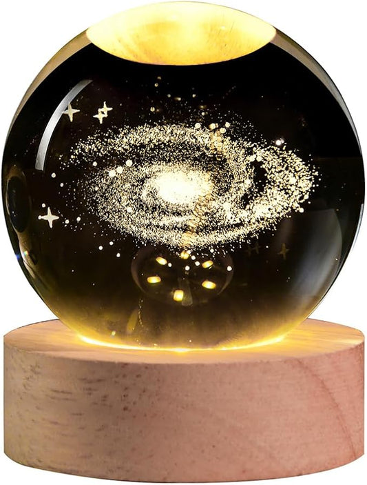 3D Galaxy Crystal Ball with LED Stand, 60mm Glass Sphere Decorative Balls, Milky Way Space Globe Lamp Night Light Gifts for Women Kids - Bloomnest