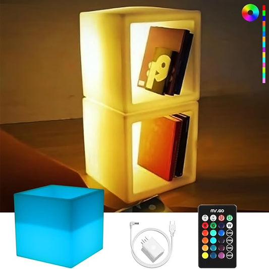 Mr.Go 16-inch SEMI-Storage LED Light Cube, Rechargeable RGB Color Changing Glowing Cube Cabinet Container End Table Ice Bucket Flower Pot Planter - Bloomnest
