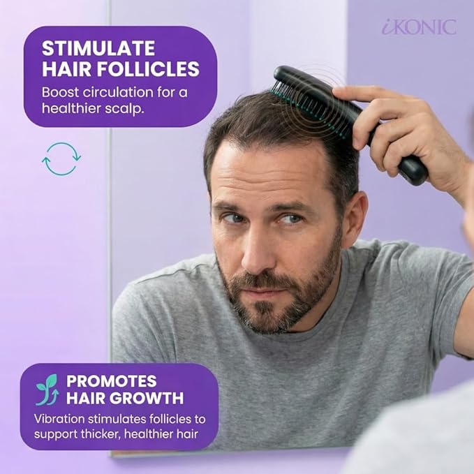 IKONIC 3-in-1 Electric Scalp Massager for Hair Growth -Vibrating Head Massager Brush for Stimulation and Circulation, Use as Exfoliator, Scrub, Hair Detangle, Massage Gift for Men and Women iKonicPrecisionStylingTools