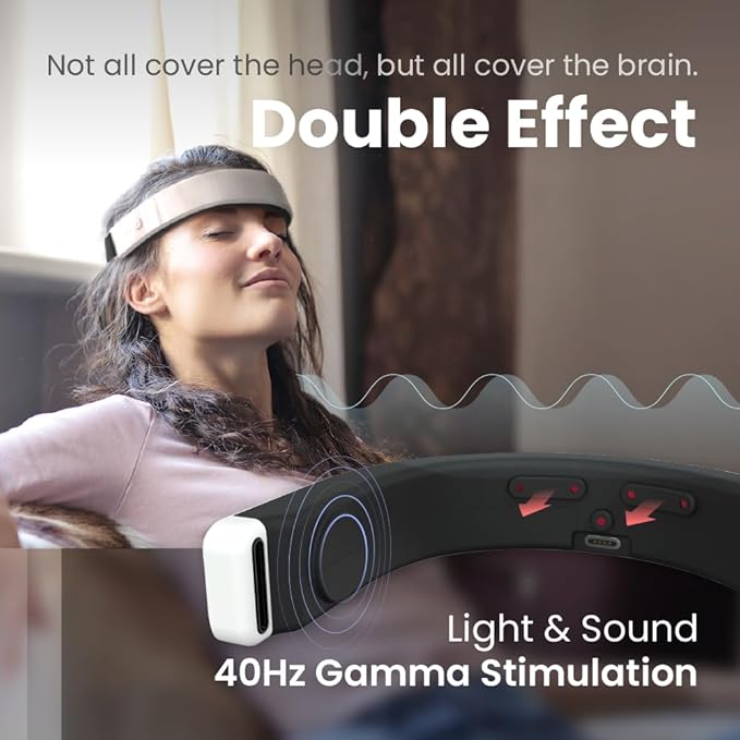 Insomnia Relief Device, Brain Care Headset, 40Hz Gamma Wave Stimulation of Near-Infrared & Bone Conduction, Improve Sleep, Enhance Concentration, Mental Relief and Relieve Stress - Bloomnest
