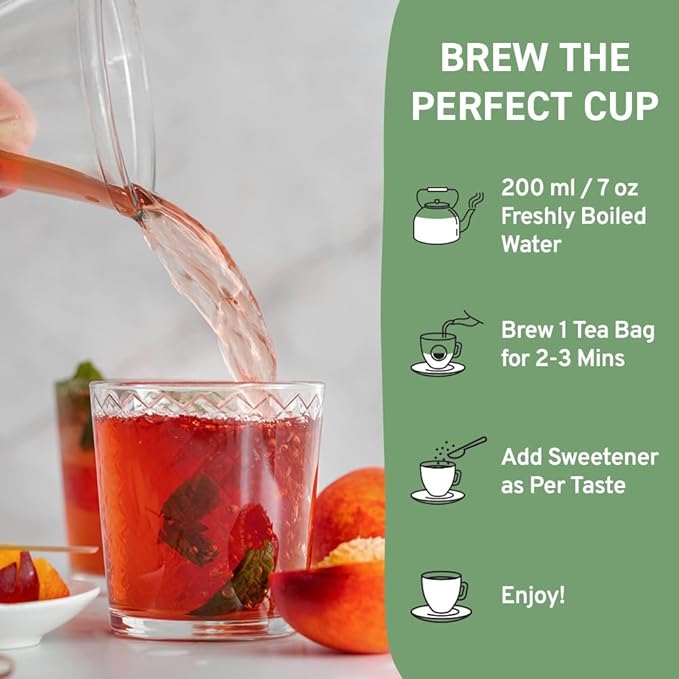 HANDPICK, Peach Tea Bags (80 Count) Non-GMO, Caffeine-Free - Peach, Hibiscus, Cinnamon, Cloves, Ginger | Floral & Refreshing Herbal Tea Bags, Brew Iced Tea or Hot Tea - Bloomnest
