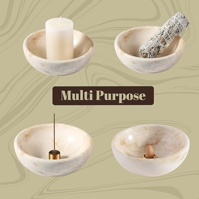 Koville Natural Marble Incense Holder, Incense Holder for Sticks with 9 Holes, Handmade Incense Burner Ash Catcher for Meditation Yoga SPA, Suit for Palo Santo/Sage/Cone(Ivory)