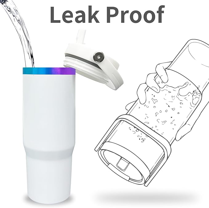 30 oz Tumbler with Handle, Double Wall Vacuum Insulated Tumblers with Flip Straw, Coffee Mug 30oz Powder Coated Cup for Hot and Cold Drinks(Blue Purple Plated, White,1 pack)