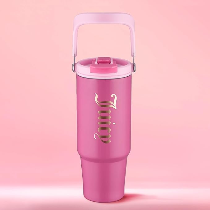 Juicy Couture Flip Fusion Hydration 40oz Stainless Steel Tumbler with Flip Handle, Hot Pink - Bloomnest