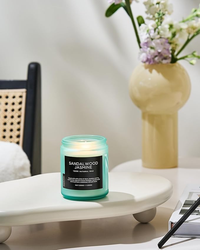M&SENSE Sandalwood Jasmine Scented Candles, Natural Soy Wax Best Smelling Candle 7.05oz 50 Hour Burning，Floral Non Toxic Single Cotton Wick Aromatherapy Gifts for Women Friend - Bloomnest