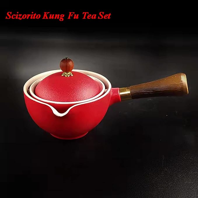 Ceramic Portable Travel Tea Set, Chinese Kungfu Tea Set with 360 Rotation Teapot and Infuser, 4 Tea Cups, Tea Tray And Travel Bag (Red)