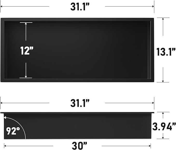 Stainless Steel Shower Niche 30" X 12" Matte Black No Tile Needed Horizontal Niche Shower Recessed Wall Niches for Bathroom Storage Over Mount Installation - Bloomnest