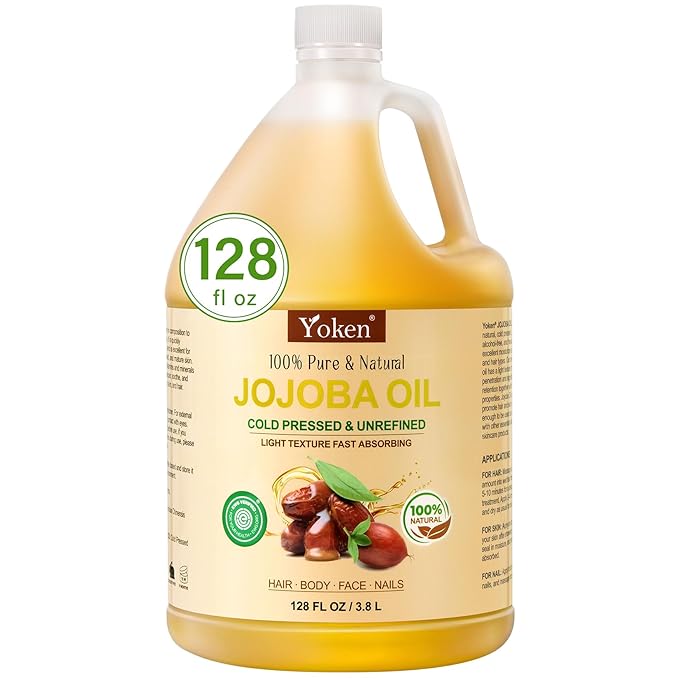 1 Gallon Jojoba Oil EWG Verified - 100% Pure Jojoba Oils Bulk Cold Pressed Unrefined Hexane Free Virgin Golden jojoba Carrier Oil for Hair Skin Massage DIY Natural Body Moisturizer - Bloomnest