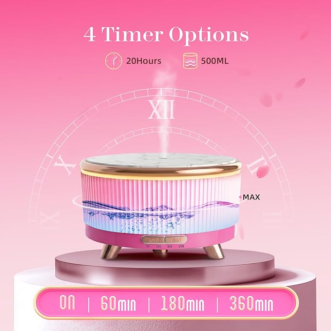 500ML Large Capacity Essential Oil Diffuser, Ultrasonic Aromatherapy Diffuser with 7 Color LED Lights with Remote Control, Cool Mist Humidifier, Timed Mist, Auto Shut-Off (Pink) - Bloomnest