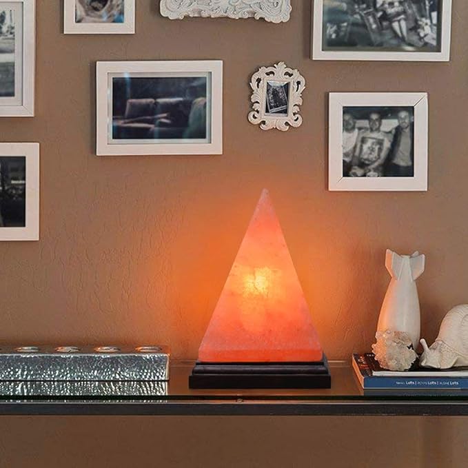 Apex Global Himalayan Pink Salt Lamp Pyramid Individually Hand Crafted, (8 inches, 7 lbs.) Amber Glow, Certified Wire with Dimmer Switch and Extra Bulb Unique Gift Idea - Bloomnest