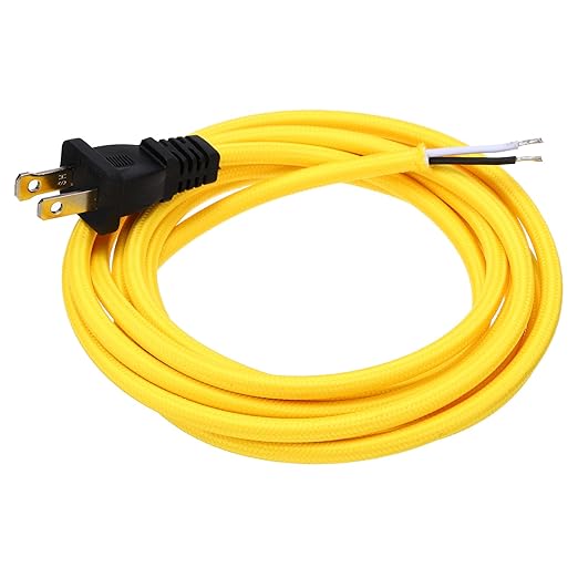uxcell 8Ft 18/2 Cloth Covered Lamp Cord with Plug, Vintage Electrical Lamp Cord with Stripped Ends for Extension Wiring DIY Repairing, Yellow