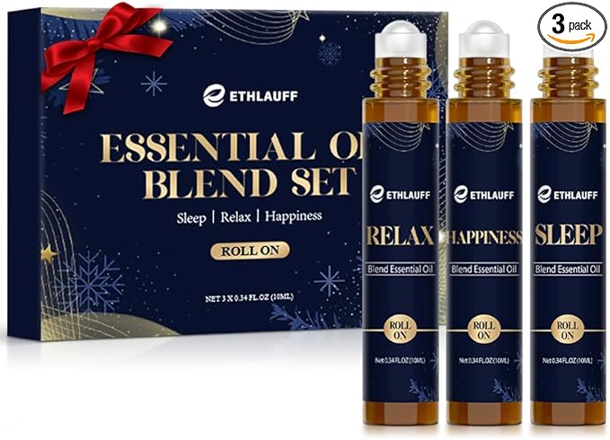 Essential Oil Roller Set, (Sleep, Relax, Happiness) Aromatherapy Roll On for Body Skin Care, Home - Natural Aromatherapy Gift, Relaxtion Gift, Stress Relief Gift for Women and Men - Bloomnest