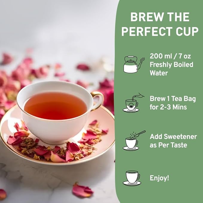 HANDPICK, Rose Buds Herbal Tea Bags - 50 Count | Caffeine Free Rose Tea with Chamomile & Tulsi | Floral & Smooth | Round Eco-conscious Tea Bags - Bloomnest