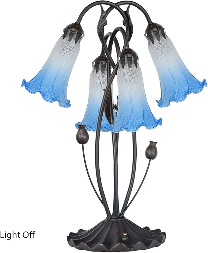 Bieye L10854 Lily Flower Blown Glass Accent Table Lamp for Living Room Bedroom Decoration (4-Light, Blue) - Bloomnest