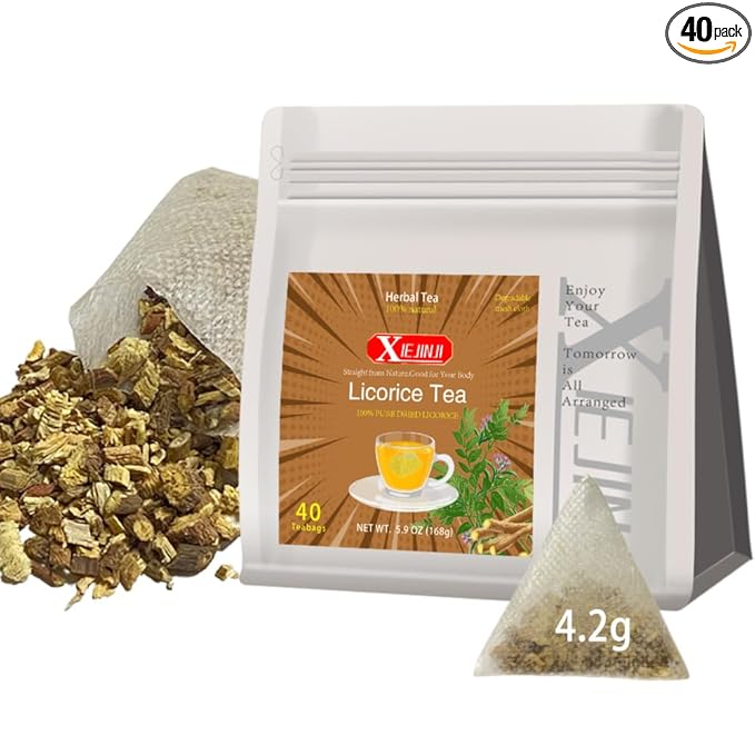 XIEJINJI Licorice Root Tea, 4.2g/Bags, Re-usable for Brew, Natural Sweet, No Sugar, No Caffeine, Aid in Digestion & Promote Respiratory Health, Eco-Conscious Tea Bags, Resealable Bag - Bloomnest