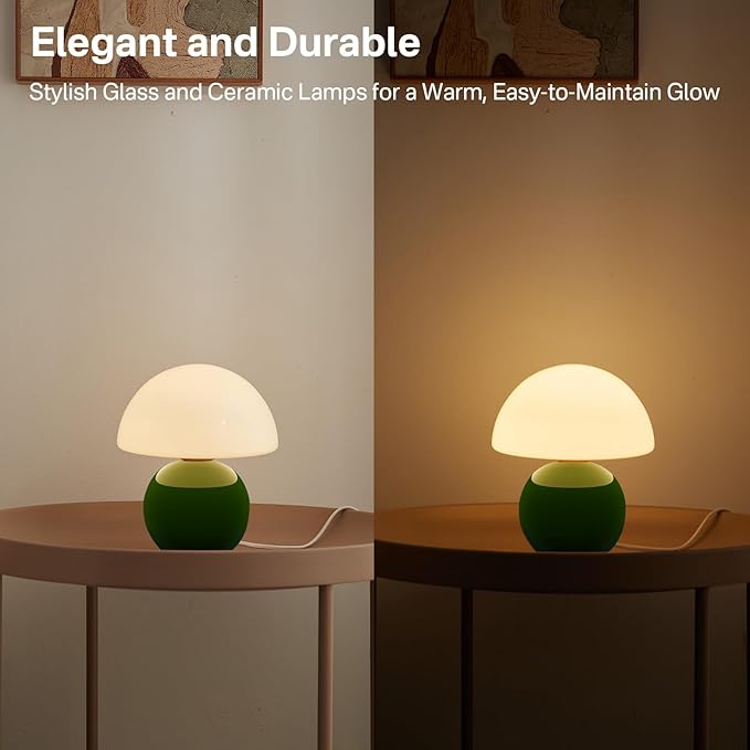 Mushroom Lamp Table Lamp for Bedroom,Desk Bedside Small Lamps for Living Room Night Stands,Mushroom Decor Cute Mini Modern Mid Century Lamps,Unique Aesthetic Home Decor(Christmas Green) - Bloomnest