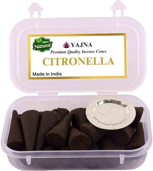 Yajna Citronella 100%-Natural-Incense-Cones Handmade-Hand-Dipped Organic-Chemicals-Free for-Purification-Relaxation-Positivity-Yoga-Meditation The-Best-scents (60 Count) Yajna