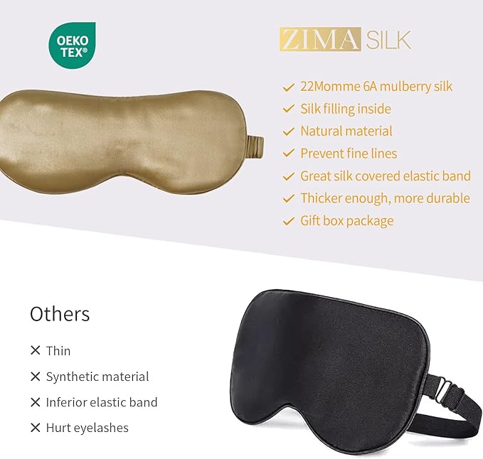 ZIMASILK Adjustable 100% 22 Momme Mulberry Silk Sleep Mask for Sleeping, Filled with Premium Mulberry Silk, Softest & Breathable Eye Sleeping Mask (Golden) - Bloomnest