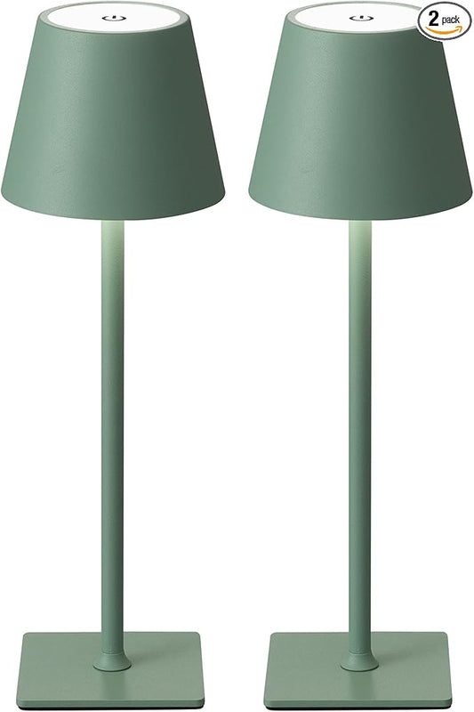 KDG 2 Pack Cordless Table Lamp,Portable LED Desk Lamp, 4000mAh Battery Operated, 3 Color Stepless Dimming Up, for Restaurant/Bedroom/Bars/Outdoor Party/Camping/Coffee Shop Night Light(Green) - Bloomnest