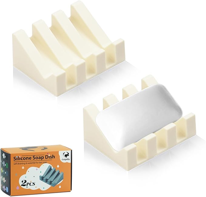 Self Draining Soap Dish Holder,Silicone Soap Dish,for Bathroom,Kitchen, Sponges，Can Extend Soap Life，Keep Soap Bars Dry and Easy Cleaning (Cream White,2-Pack) - Bloomnest