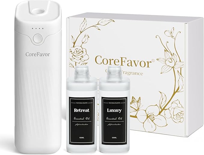Waterless Essential Oil Diffuser, 4.06fl oz(120ml) Portable Battery Operated Cold Air Aroma Scent Machine, 4 Intensity Levels, Quiet Diffuser for Bedroom Office Bathroom Car (Retreat+Luxury) - Bloomnest