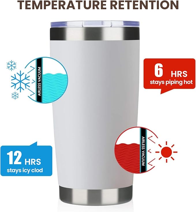 MEWAY 20oz Tumbler 8 Pack Double Wall Vacuum Insulated Travel Mug Bulk, Stainless Steel Tumblers with Lid and Straw, Durable Powder Coated Coffee Cups for Cold & Hot Drinks (White, 8) - Bloomnest