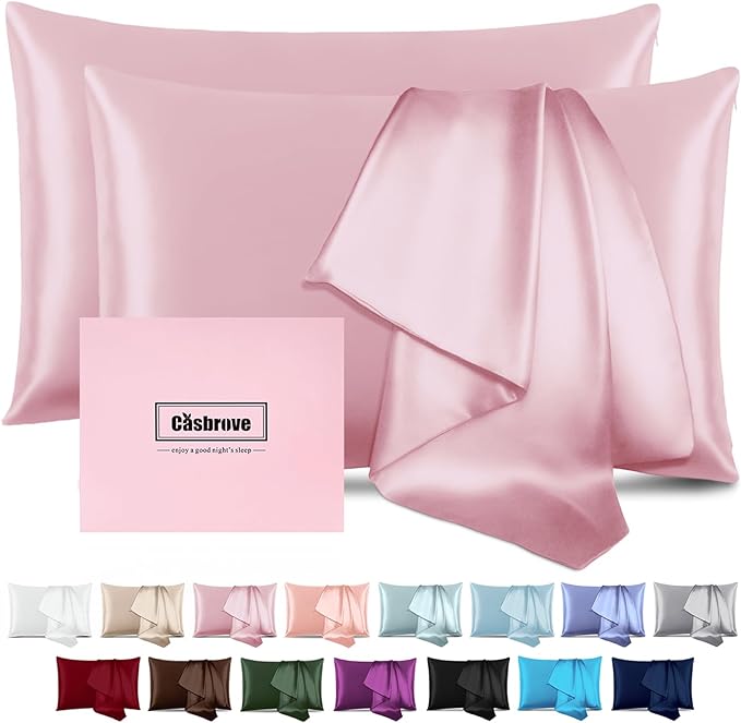 Silk Pillow Cases 2 Pack Mulberry Silk Pillow Cases Soft Breathable Both Sided Natural Silk Pillowcase with Zipper Beauty Sleep Silk Pillow Cases for Gift(Standard,Pink) - Bloomnest