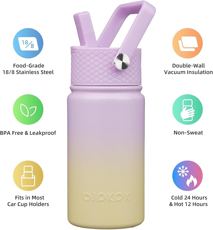 BJPKPK Insulated Water Bottle with Straw Lid, 15oz Cute Water Bottles, Stainless Steel Metal Thermo, Reusable BPA Free Leak Proof Tumblers, Cups,Wisteria - Bloomnest