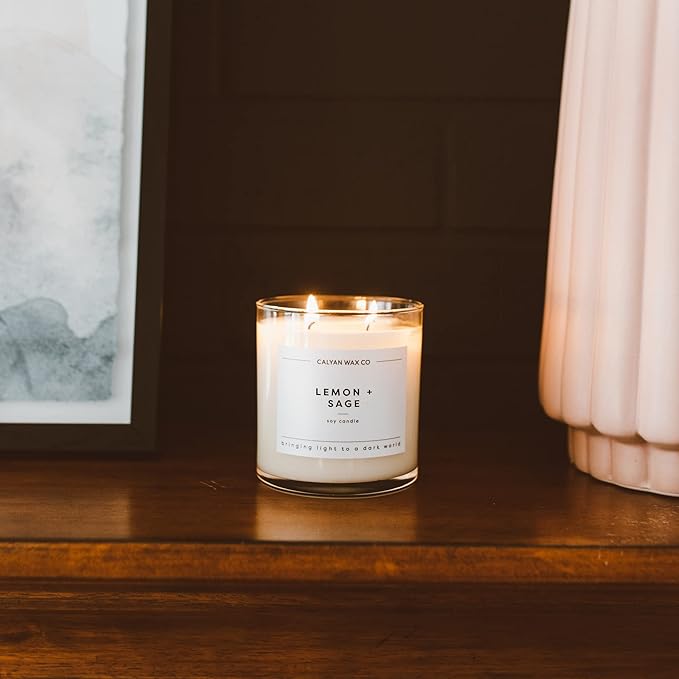 Calyan Wax Co. 2 Wick Candle, Lemon + Sage Scented Candle, 37 Hour Burn Time, Aromatherapy Soy Candles, Non Toxic & Vegan Soy Wax, Glass Tumbler Scented Candles, 8.8oz - Bloomnest