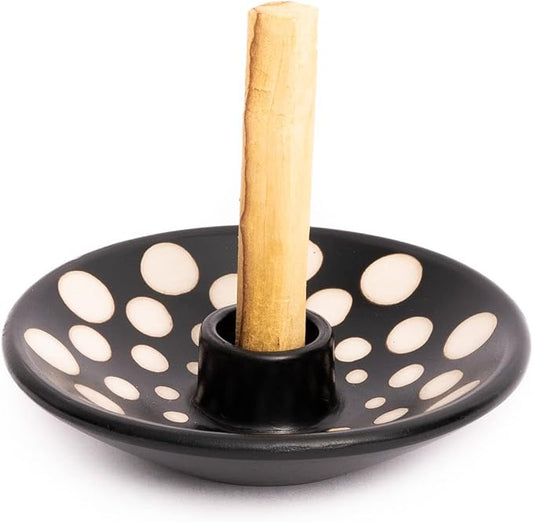 Palo Santo Holder with 5 Sticks - Luna Sundara Handmade Ceramic Incense Burner - Polka Dot Chulucanas Pottery from Peru - Smudge Bowl for Sage - Aromatherapy Gift Set LunaSundara