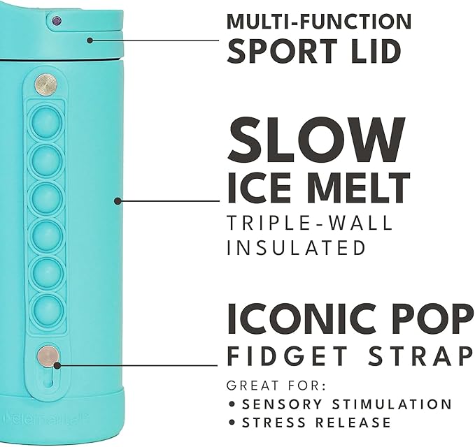 Elemental Iconic Kids Water Bottle for School - 100% Leak-Proof Insulated Water Bottles with Straw Lid & Pop-It Handle for Boys & Girls - Triple-Wall Insulated & BPA-Free, 14oz – Robin’s Egg - Bloomnest