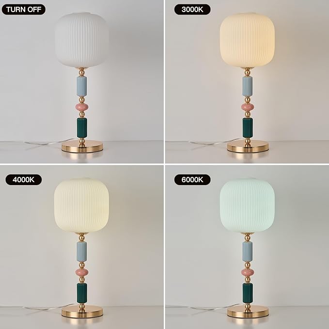 Milk White Glass Shade Table Lamp Modern Metal Desk Lamp with Plug Cord Switch for Bedroom Dining Room - Bloomnest