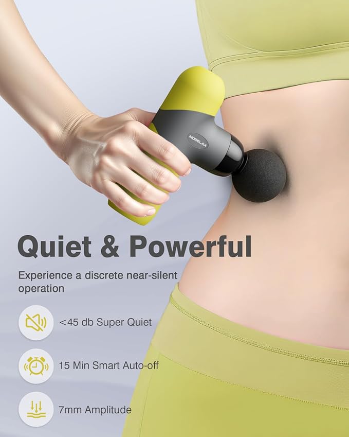 Morelax Mini Massage Gun Portable Deep Tissue Muscle Percussion Massager, Electric Handheld Sport Massager with 6 Massage Heads 4 Speed, Best Gift (Yellow) - Bloomnest