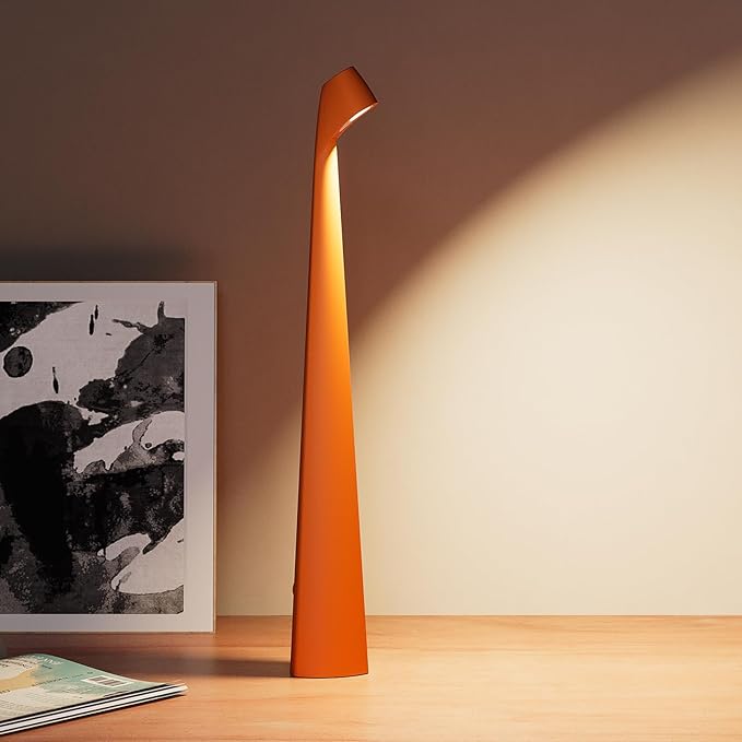 Portable Cordless LED Desk Lamp, Rechargeable Wireless Table Lamp, 3-Level Brightness, Patio & Bedside Night Light, Dining Room Ambient Reading Light (Orange) - Bloomnest