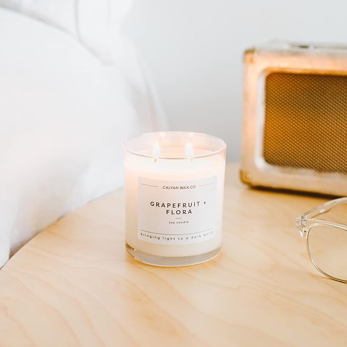 Calyan Wax Co. 2 Wick Candle, Grapefruit + Flora Scented Candle, 37 Hour Burn Time, Aromatherapy Soy Candles, Non Toxic & Vegan Soy Wax, Glass Tumbler Scented Candles, 8.8oz - Bloomnest