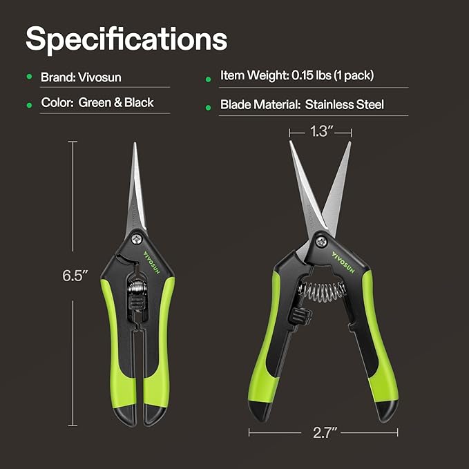 VIVOSUN Gardening Scissors, 6.5 Inch Hand Pruner, Pruning Shear with Straight Stainless Steel Blades, Garden Tools for Women Men, Black and Green - Bloomnest