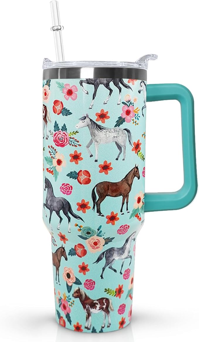 Ceovfoi 40 Oz Horse Tumbler With Handle, Coffee Travel Mug Cup Water Bottle, Horse Decor, Gifts for Women - Bloomnest