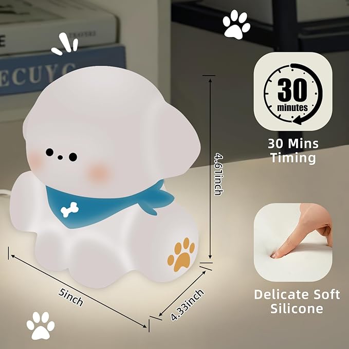 Squishy Nursery Puppy Night Light, Cute Silicone Light for Toddlers, Rechargerable Dimmable Soft Touch Bedtime Baby Night Light, Portable and Safe for Newborns - Bloomnest