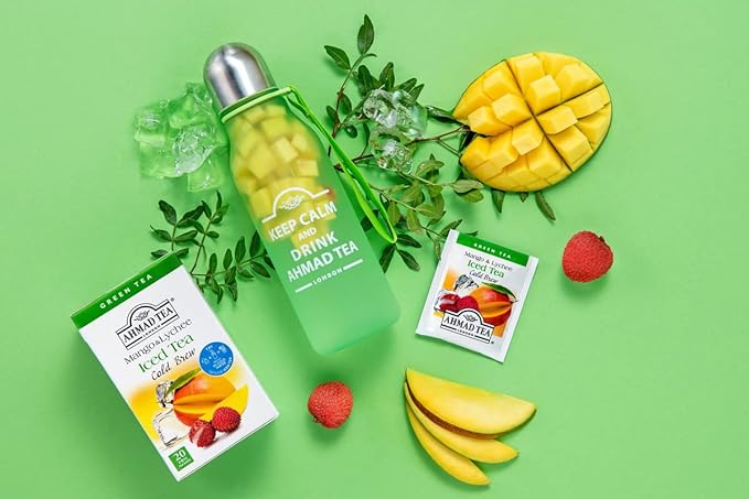 Ahmad Tea Green Tea, Cold Brew Mango and Lychee Teabags, Iced Tea, 20 ct (Pack of 1) - Caffeinated and Sugar-Free - Bloomnest